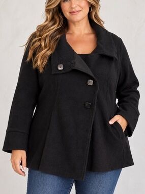 Off Limits Wrap Front Jacket Womens Size XL Black Wool Blend Aysemmetrical Goth